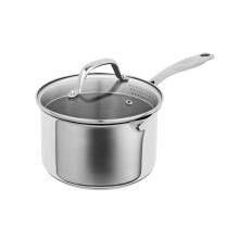 Kuhn Rikon Allround Plus 18/10 Stainless Steel Saucepan with Glass Draining Lid, Riveted Stay-Cool Handle & Two Pouring Spouts - 20cm/3.7L. Suitable
