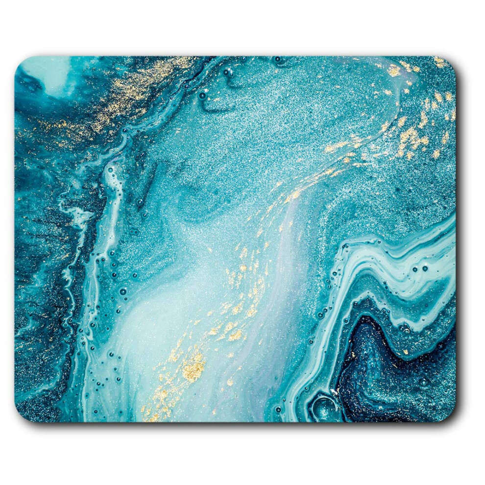 Aqua Teal Mouse Mat Pad - Art Deco Ink Swirl Effect Agate Marble Pattern Computer Pc Laptop Gaming Office Home Desk 13254 7625998628062