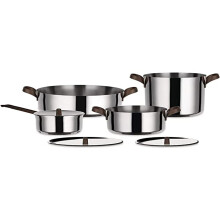 Alessi Edo Pu100S7 - Design Cookware Set in 18/10 Stainless Steel, Handles in 18/10 Stainless Steel with Pvd Coating, Brown, 7 Pieces