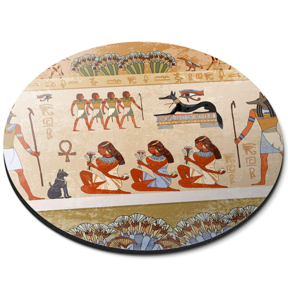 Egyptian Hieroglyphs Art - Flexible Round 5Mm Rubber Mouse Mat Pad Office Home Novelty Printed Desk Accessory 14227 7626000378289