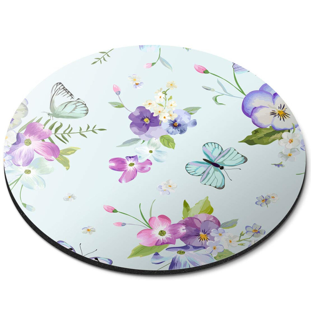 Destination Vinyl Ltd Flowers Butterfly Pattern Vintage - Flexible Round 5Mm Rubber Mouse Mat Pad Office Home Novelty Printed Desk Accessory 14320 7626000387076