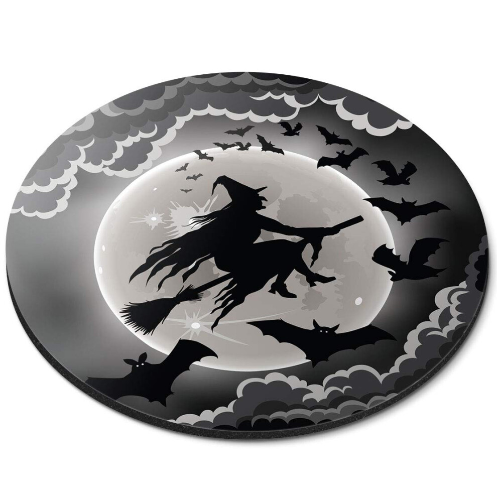 Destination Vinyl Ltd Flying Witch Witchcraft Bats - Flexible Round 5Mm Rubber Mouse Mat Pad Office Home Novelty Printed Desk Accessory 14408 7626000394876