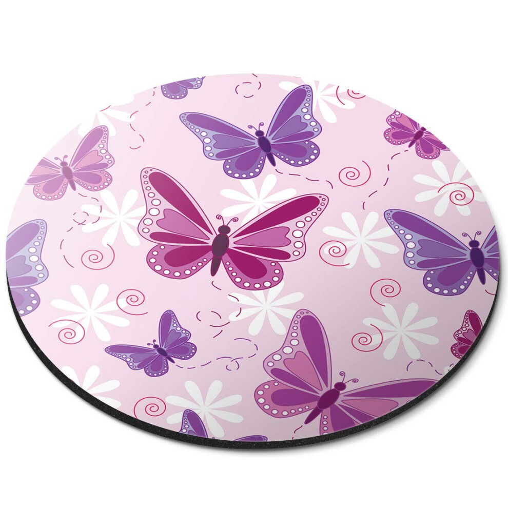 Destination Vinyl Ltd Butterflys Butterfly - Flexible Round 5Mm Rubber Mouse Mat Pad Office Home Novelty Printed Desk Accessory 13090 Purple/Pink 7626000340873