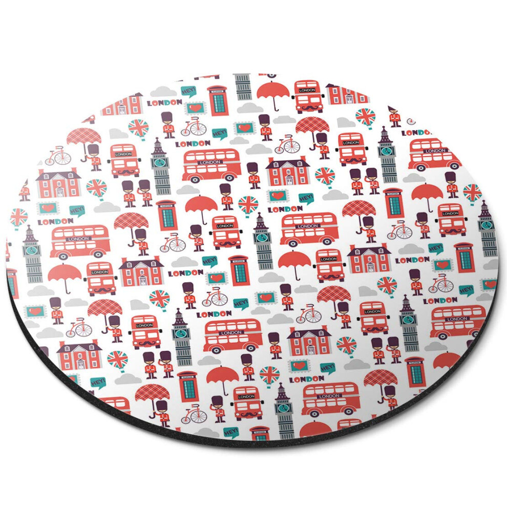 London Icons England Tourist Bus - Flexible Round 5Mm Rubber Mouse Mat Pad Office Home Novelty Printed Desk Accessory 14506 7626000402915