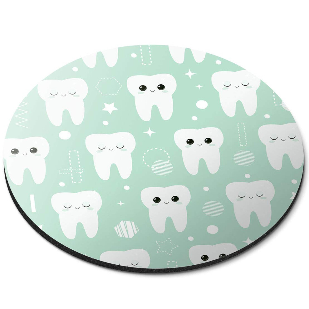 Destination Vinyl Ltd Teeth Pattern Dentist Dental Nurse - Flexible Round 5Mm Rubber Mouse Mat Pad Office Home Novelty Printed Desk Accessory 14414 7626000395156