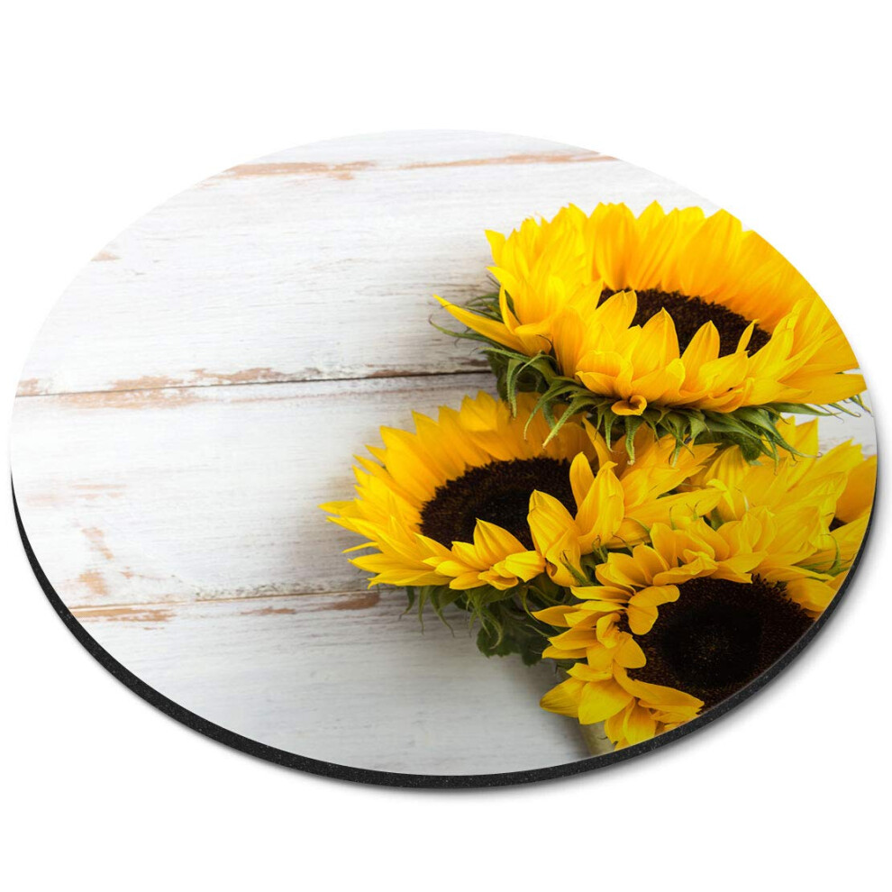 Destination Vinyl Ltd Sunflower Pretty Flowers - Flexible Round 5Mm Rubber Mouse Mat Pad Office Home Novelty Printed Desk Accessory 14826 Yellow 7626000951857