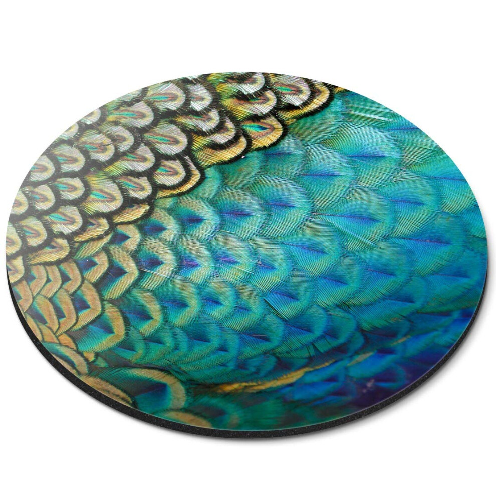 Destination Vinyl Ltd Feathers Peafowl Peacock - Flexible Round 5Mm Rubber Mouse Mat Pad Office Home Novelty Printed Desk Accessory - 44250 7626011103399