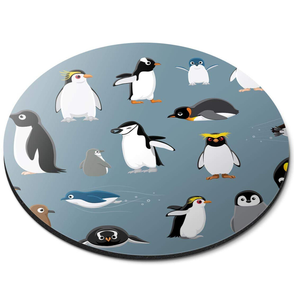 Destination Vinyl Ltd Cartoon Penguin Mixture Kids Pattern - Flexible Round 5Mm Rubber Mouse Mat Pad Office Home Novelty Printed Desk Accessory - 7626012830430