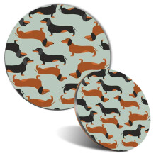 Mouse Mat & Coaster Set - Dachshund Sausage Dog Print 20 cm & 9 cm for Computer & Laptop, Office, Non-slip Base #14369
