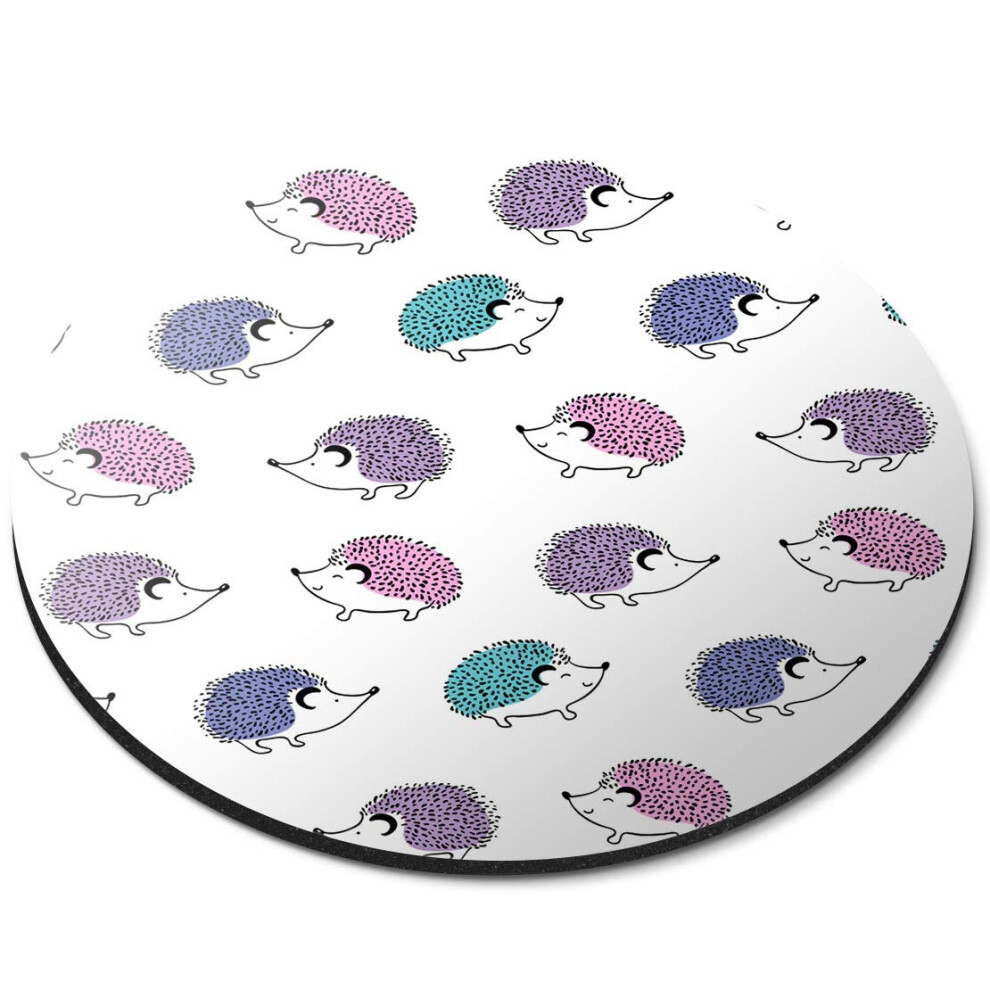 Destination Vinyl Ltd Teal Hedgehog Cartoons - Flexible Round 5Mm Rubber Mouse Mat Office Home Novelty Printed Desk Accessory - 46103 Pink/Purple 7626015352410