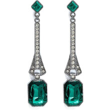 Sterling Silver Plated Square Green Stone Pendant Earrings, Zirconia Emerald Earrings for Birthday Anniversary Christmas