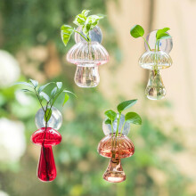 4Pcs Colored Mushroom Propagation Station with Suction Cups, Cute Glass Wall Planter for Indoor Plants
