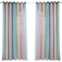 1 Panel Star Curtains Stars Blackout Curtain for Kids Girls Bedroom Dining Room, Rainbow Full Colors Double Layer Star Gradient Grommet Window Curtain