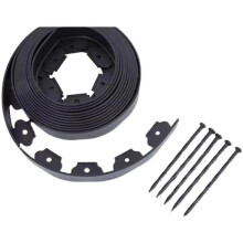 Garden Edging Kit 10m x 10cm Flexible NoDig Landscape Border with 30 Spikes Heavy Duty PE Black
