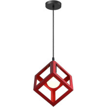 Modern Pendant Light Cube Shape Chandelier Geometric Style Metal Ceiling Lamp E27 Ceiling Light for Bedroom Living Room Restaurant - 16CM, Red