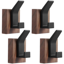 Walnut Wall Mounted Coat Rack with Rustproof Metal Hooks for Coats Hats Towels and Bags, Set of 4