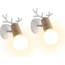 Set of 2 Modern Creative Wall Lamp Design Antlers Indoor Wall Lamp Wood and Metal Art Deco Wall Lamp (White)
