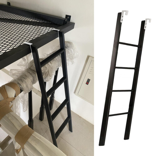 Black Metal Bunk Bed Ladder with Adjustable Length, Stable Construction and Easy Hook Installation