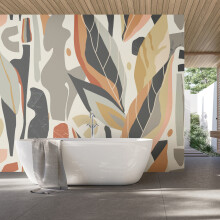 (Large (3.5m X 2.8m)) Abstract Leaf Shapes - Grey