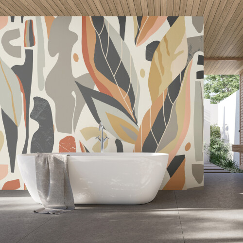 (Large (3.5m X 2.8m)) Abstract Leaf Shapes - Grey