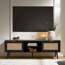 Black Rattan TV Stand Cabinet for Living Room
