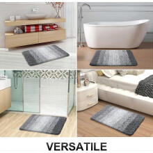 Microfiber Fluffy Shaggy Bath Mat for Bathroom, 41 x 61cm, Non-Slip Super Absorbent Machine Washable  Floor Foot Rugs, Grey