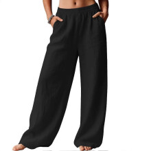 (S, Black) Womens Wide Leg Pants High Waist Loose Fit Anti-Wrinkle for Work Casual Wear