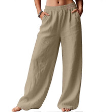 (XXL, Khaki) Womens Wide Leg Pants High Waist Loose Fit Anti-Wrinkle for Work Casual Wear