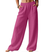 (XXL, Rose Red) Womens Wide Leg Pants High Waist Loose Fit Anti-Wrinkle for Work Casual Wear