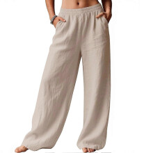 (L, Apricot) Womens Wide Leg Pants High Waist Loose Fit Anti-Wrinkle for Work Casual Wear
