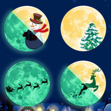 Christmas Glow Wall Glass Stickers- Glowing in The Dark Santa On Sled& Elks Christmas Wall Decoration, Removable Luminous Wall Stickers Comp