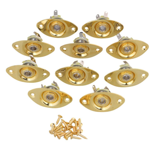 10xgold Oval Electric Guitar Output Jack Socket Plate with Screws
