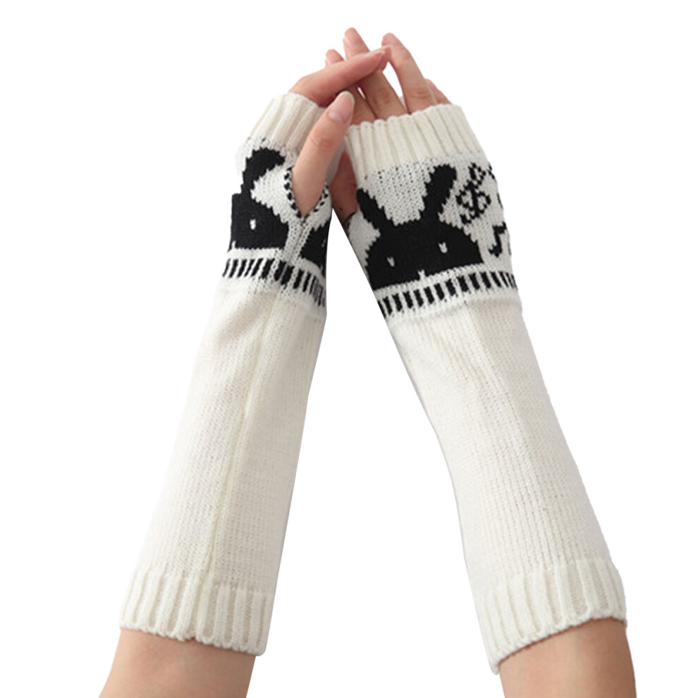 Women Winter Fingerless Gloves Knit Arm Warmer Thumbhole Mittens With Rabbit Pattern 4261617884698