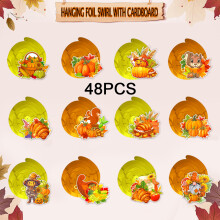 48 Pieces Thanksgiving Hanging Swirls Decorations, Autumn Hanging Ceiling Streamers Pendant Acorns Turkey Pumpkin Sunflower Maple Leaves Swi
