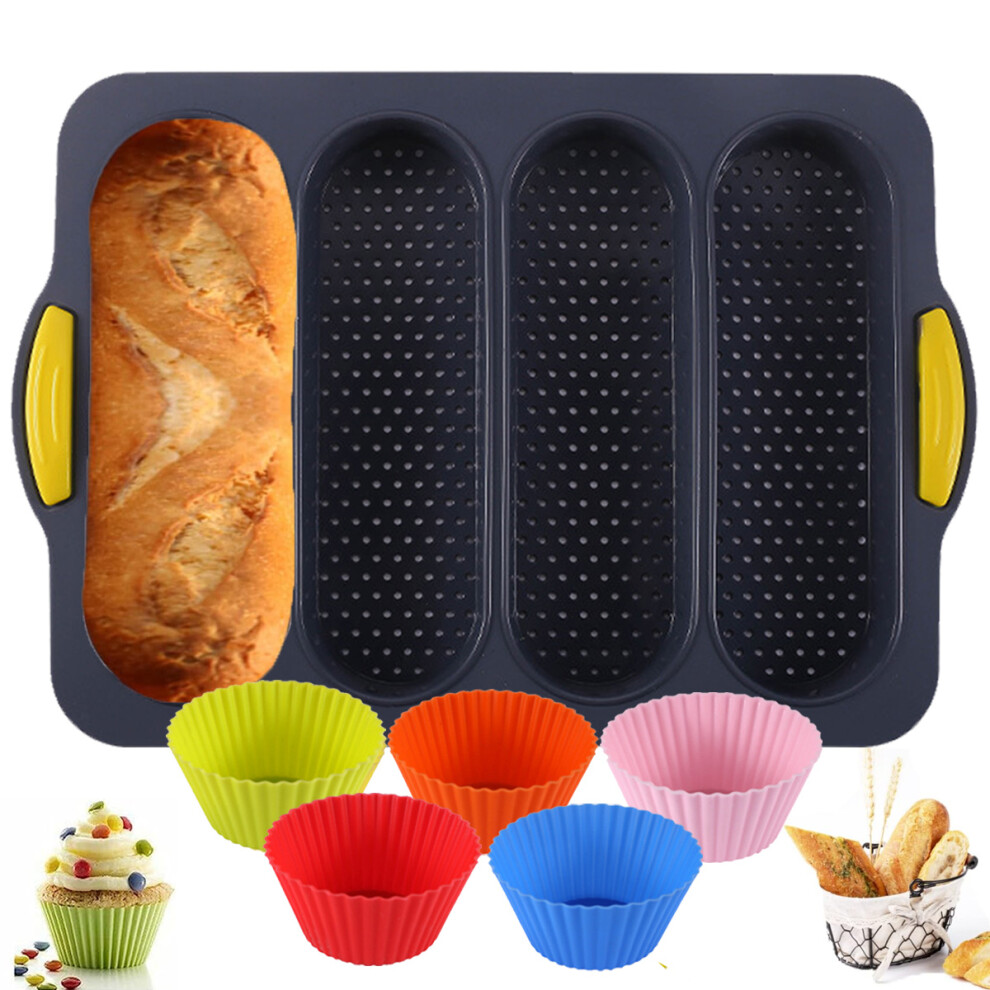 Silicone Loaf Pan Baking Pan Compatible With Baking French Baguettes/Hot Dog Buns, Bread Mold Compatible With Baking With 6 Muffin Cups,Nons 4261617880782