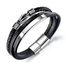Stainless Steel Leather Braided Bracelet