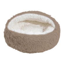 (40cm, Khaki) Pet Shell Nest Bed Warm Calming Cat Cave Bed with Hooded Cover Semi Enclosed Fluffy Plush Lined Round Bed for Small Medium Pets