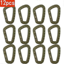 (green-12pcs) 4/8/12pcs D Shape Mosqueton Fast Tactical Backpack Buckle Plastic Carabiner Hook EDC Gear For Outdoor Camping