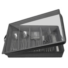 Flatware & Utensil Storage - Durable Silverware Storage Box with Adjustable Divider, 5 Compartment Flatware Storage Case