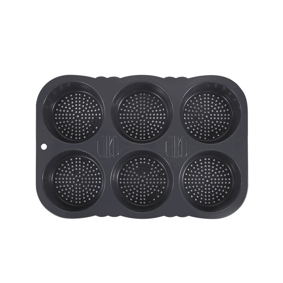 Tauoh 6 Cavity Hamburger Bun Mould Foldable Reusable Bread Mould Heat Baking Mould Silicone Bread Mould