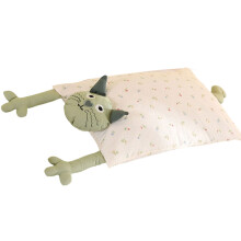 Ergonomic Neck Support Buckwheat Pillow with Cute Cats-Green