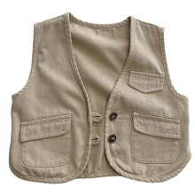 Durable Toddler Vest Button Free Design Safe & Warm-Khaki 90cm
