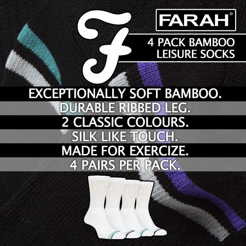 Farah Farah - 4 Pack Mens Bamboo Diabetic Friendly Leisure Socks 2