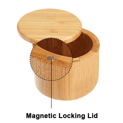 Premium Bamboo Salt Container, Salt Cellar with Magnetic Swivel 1