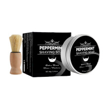 60g Mint Shaving Soap with Brush Deeply Clean Beard Soap Easy to Use Handmade Soap for Rich Shaving Foam