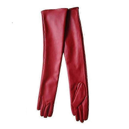 (45cm, red) Women's Long Full Finger Leather Winter Elbow Opera Gloves