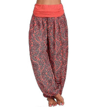(L, Red) Women's Casual Baggy Gypsy Hippie Boho Harem Yoga Pants, Summer Bloomers Trousers