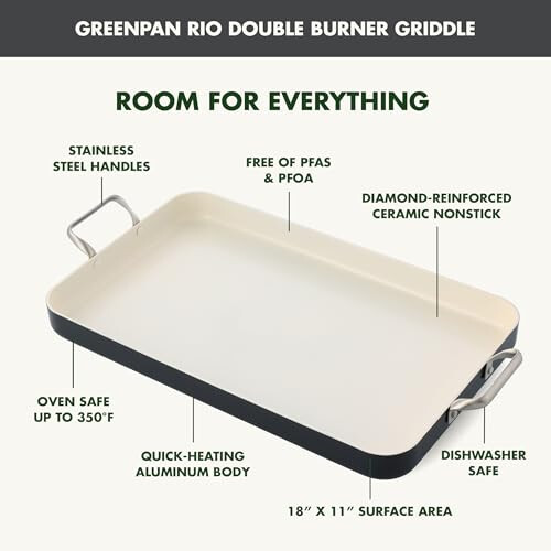 GreenPan GreenPan CC006560-002 Double Burner Griddle, Ceramic, Black 2