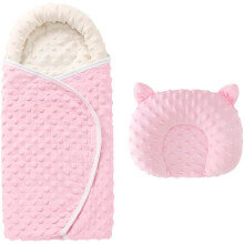 (One Size, Pink With Pillow) Pasgeboren Inbakeren Wrap Babyslaapzak Inbakeren Deken Ademend Slaapzak Draagbare Dekens voor 0-6 maanden CottonEs