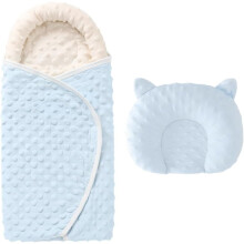 (One Size, Blue With Pillow) Newborn Swaddle Wrap Baby Sleeping Bag Swaddle Blanket  Breathable  Sleep Sack Wearable Blankets for 0-6 months CottonEs